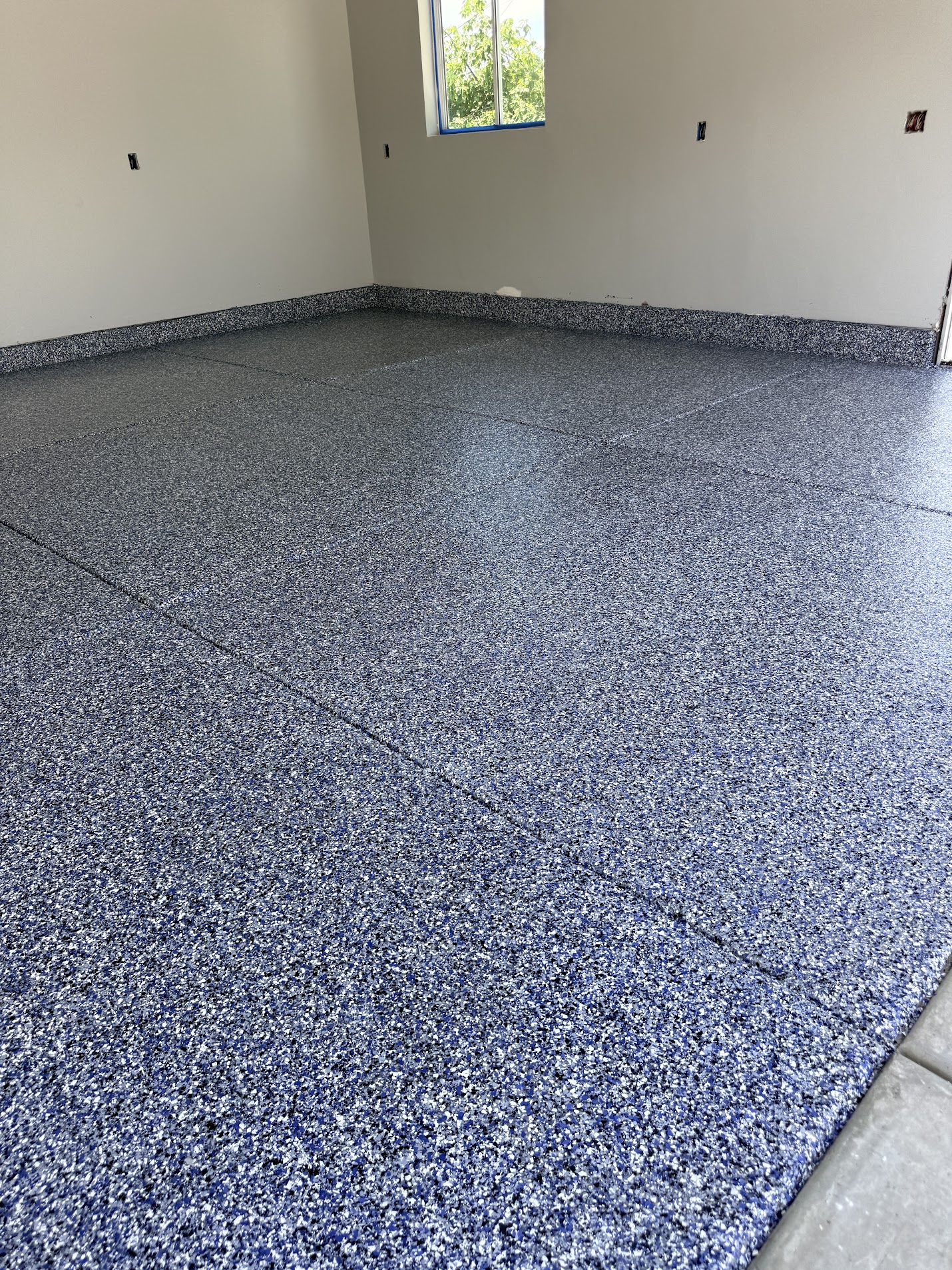 Finished blue flake epoxy garage floor - Salt Lake County