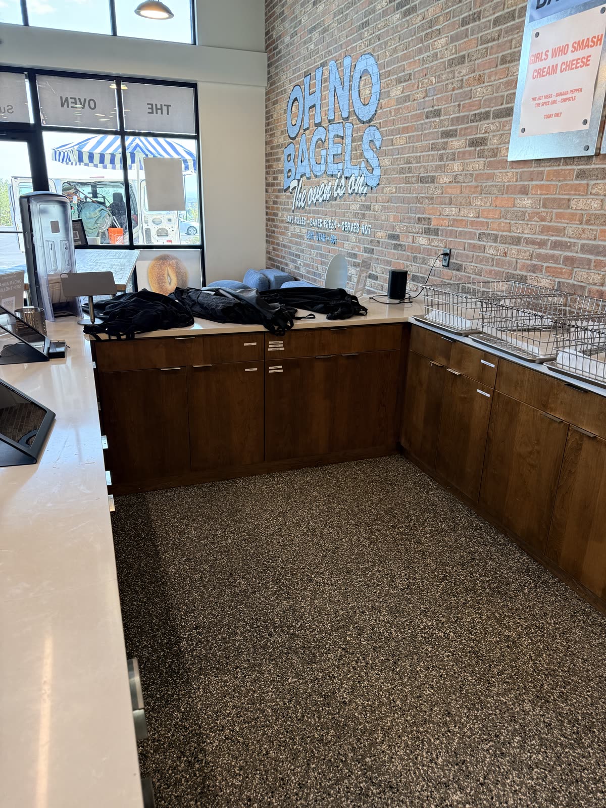 Commercial flake epoxy flooring in a Utah restaurant